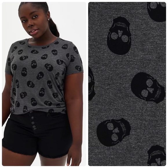 torrid Tops - Torrid Perfect Crew Tee SUPER SOFT Skull Grey T Shirt Plus Size 3 3X 22 24